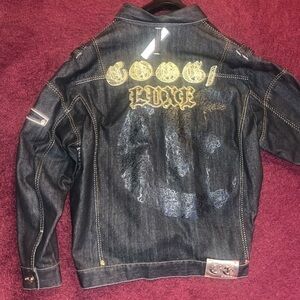 COOGI Dark Denim Jacket with Gold and Silver Embroidery